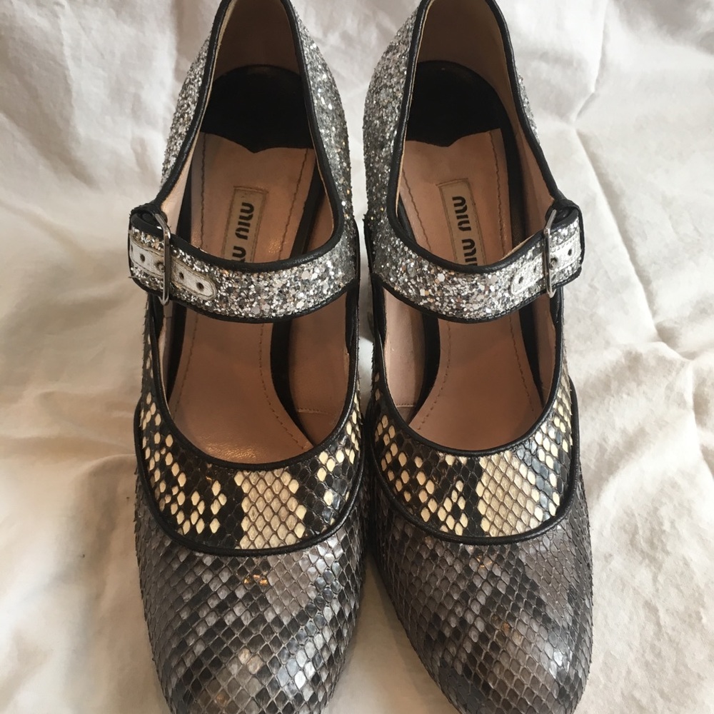 Miu Miu Mary Jane Pumps - Glitter and Snake Skin - Picture 2 of 8